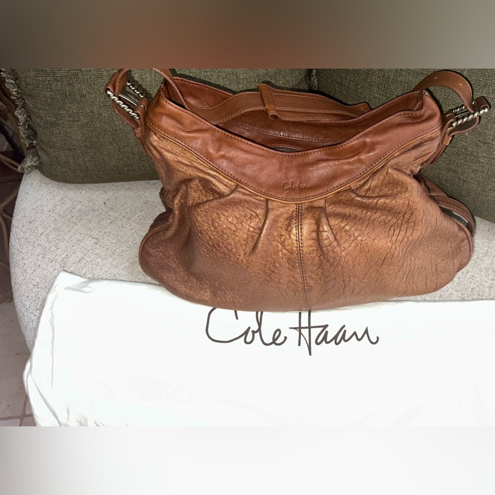 Cole Haan bag for women, Brown leather metallic, vintage